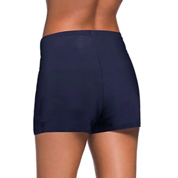 Yonique Blue Mid-Waist Swim Shorts Elastic Waist Tankini Bottoms Size Medium - Picture 4 of 7